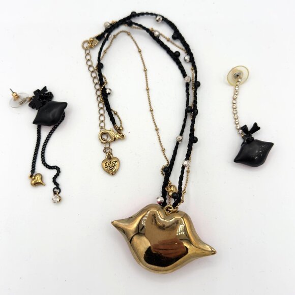 Betsey Johnson Lips First Date Hot Pink Necklace Earrings Set Statement - Picture 16 of 16